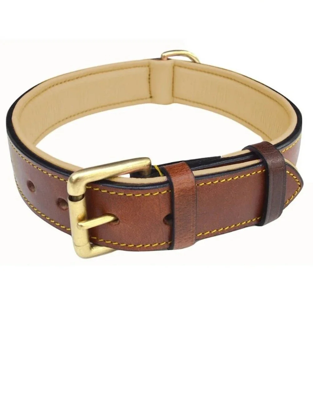 Soft Touch Collars Two-Tone Brown Leather Belt-Style Dog Collar Brass Buckle 24
